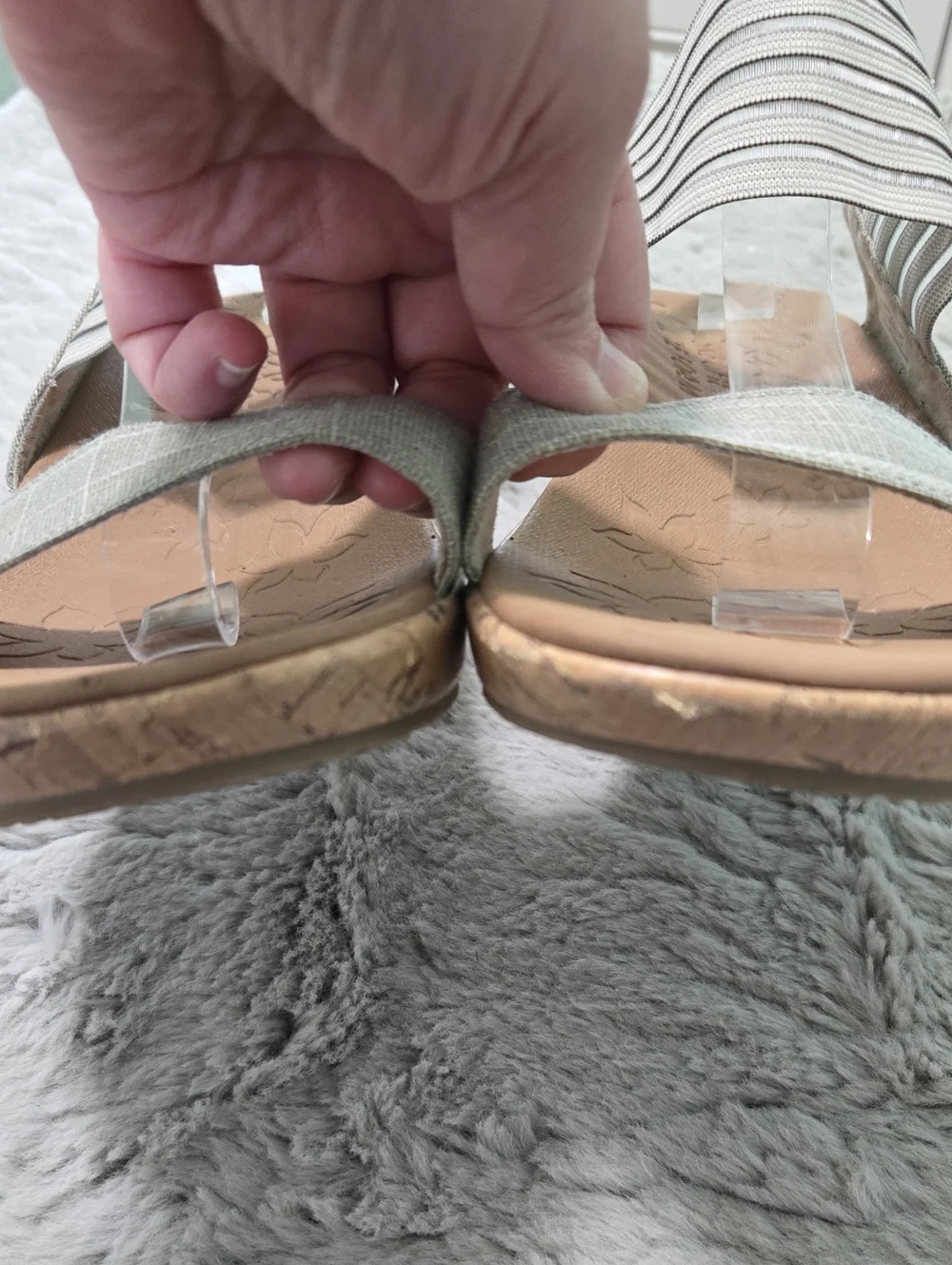 Skechers Beverlee Smitten cork wedge sandals stretch slingback strap size 9.5W
